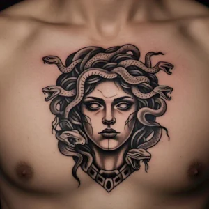 Tatuajes Minimalistas de Medusa en el pecho