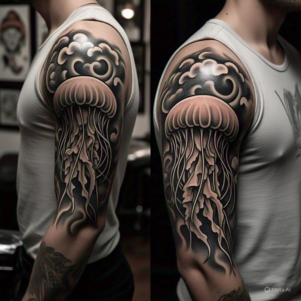 tatuaje-de-medusas-de-mar-en-el-brazo tatuajes de medusa marina para hombre