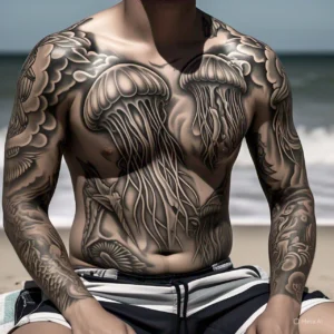 tatuaje de medusa marina en el pecho